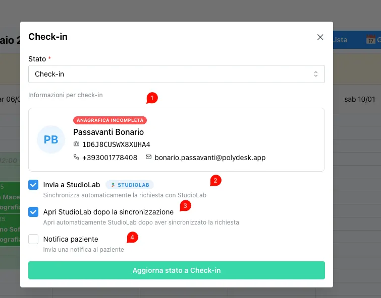 Schermata check-in